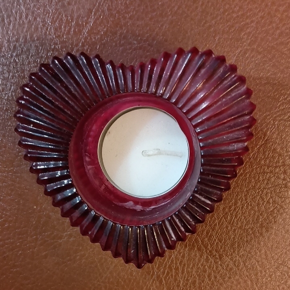 Heart-Shaped Red Glass Candle Holder And New White Votive Candle - Picture 8 of 8